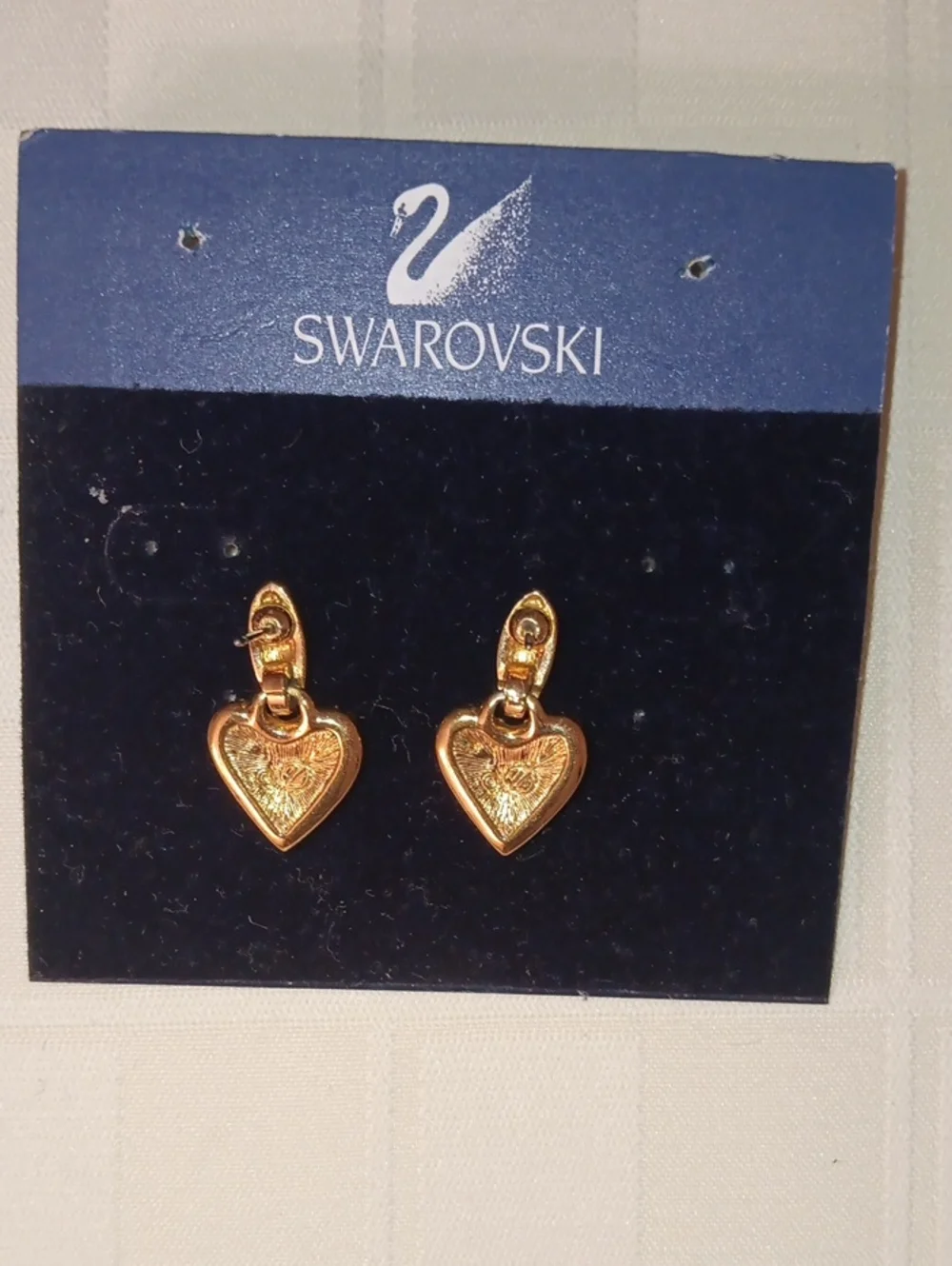 Swarovski Gold Heart Pavé Crystal Stud Earrings - Clear, 3/4 inch drop.
